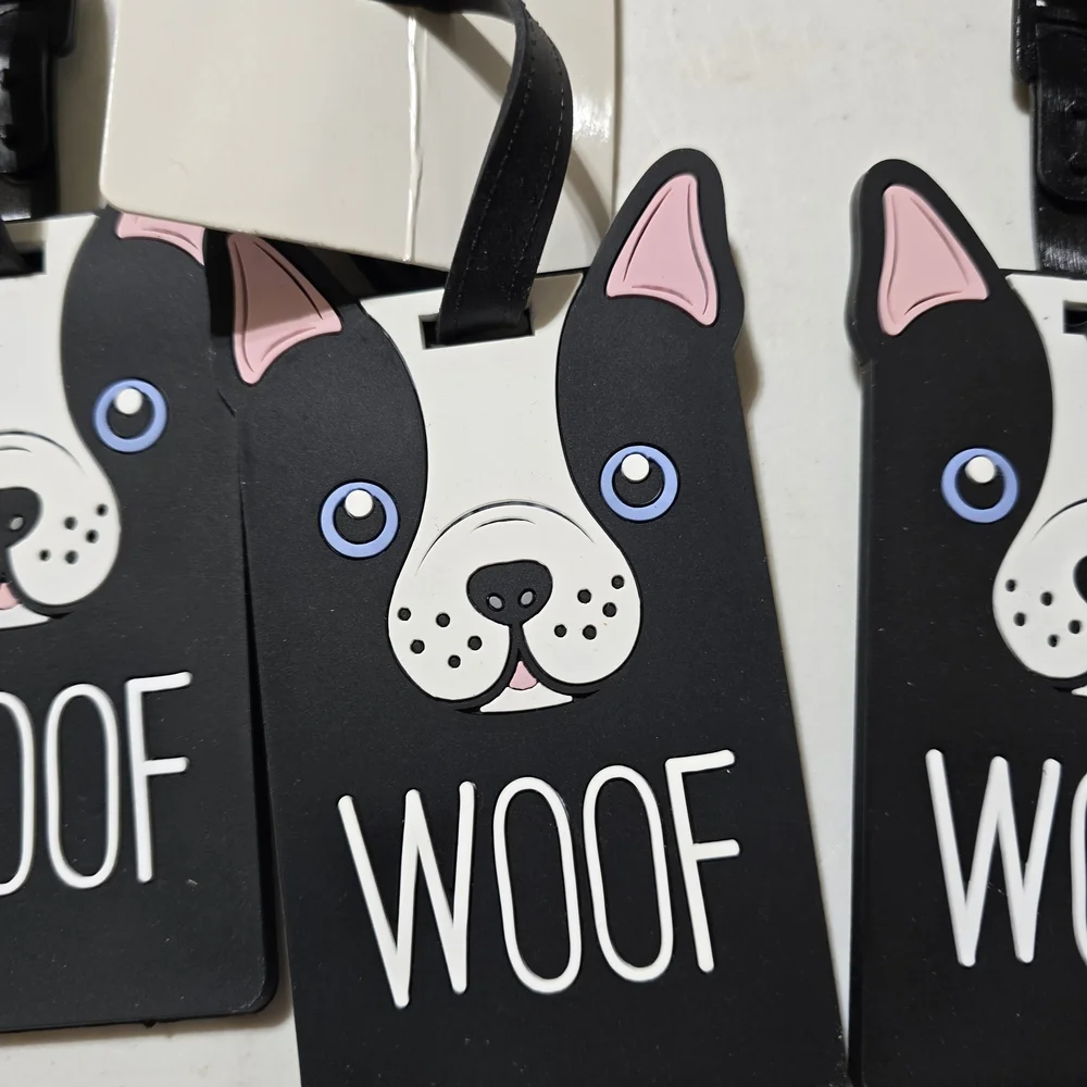 3 Protege Luggage Tags, Black and White Dog Tags, with Boston Terrier Design